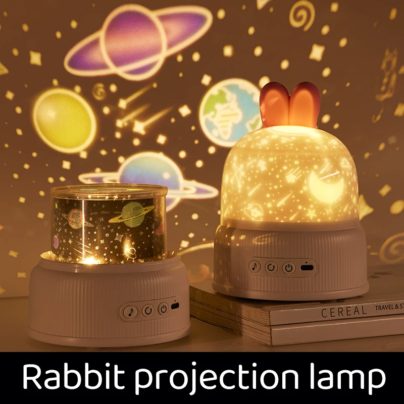 Bunny Led Night Light Star Projector Projection Lamp with Remote Control 8 Tunes Films Rotation Gifts for Kids Birthday Bedroom