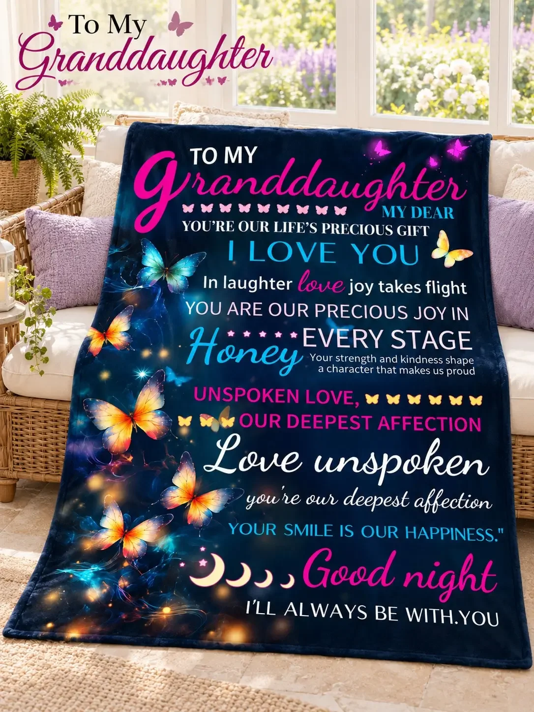 Granddaughter Encouragement Flannel Blankets & Throws Butterfly Moon Quote Gift From Grandparents Birthday Christmas Thanksgivin