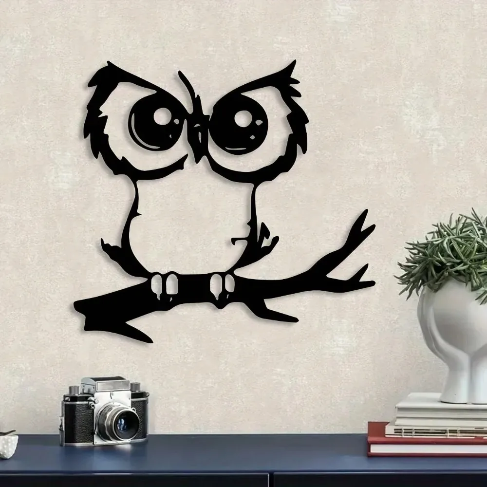 1 pieza de arte de pared minimalista de metal con diseño de búho, escultura de hierro resistente al óxido en blanco y negro, decoración moderna industrial para el hogar, interior y exterior.