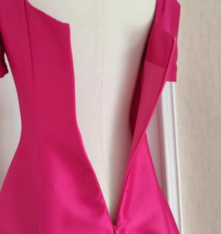 Elegant Thick Satin Special Occasion Evening Prom Dress Women's Square Collar Puff Short Sleeve Solid Wedding Party Midi Vestido