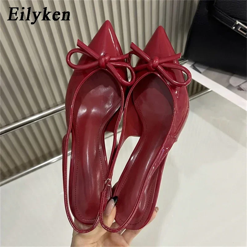 Eilyken Street Style Patent Leather Slingbacks Woman Pumps Sexy Pointed Toe Thin High Heels Wedding Party Female Shoes