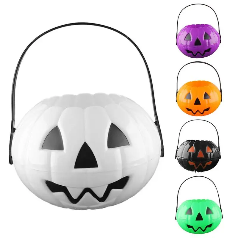 Folding Candy Lantern Bucket Trick Or Treat Pumpkin Baskets Halloween Pumpkin Bucket With Handle Halloween Party Decorations