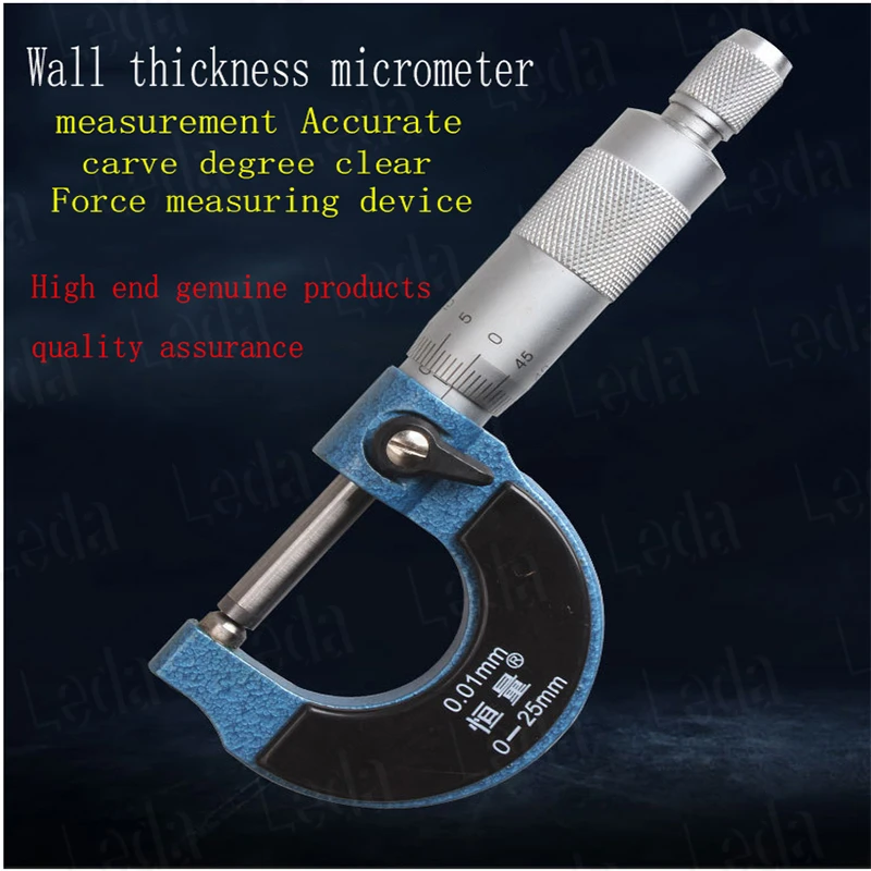 1pcs Mechanical Outer Diameter Micrometer Wall Thickness Micrometer 0-25mm Resolution 0.01mm Single Round Head Wall