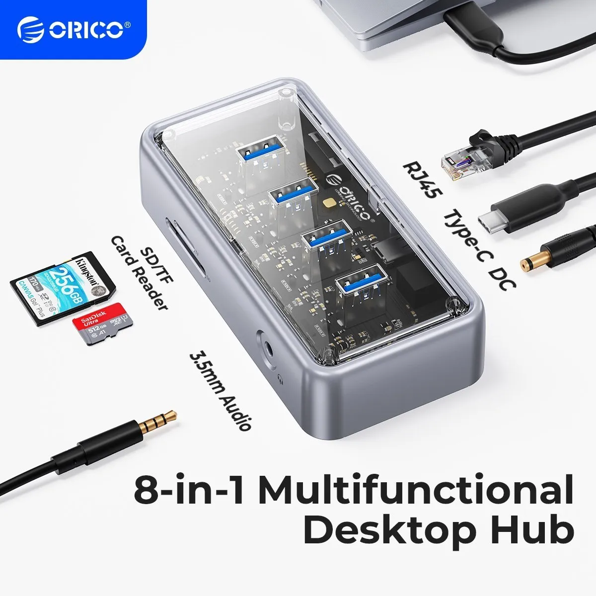 ORICO Metallic USB3.1 Hub 5Gbps High Speed Transmission 8 Ports Simultaneous Expansion Ports For All Macbook Mac Mini