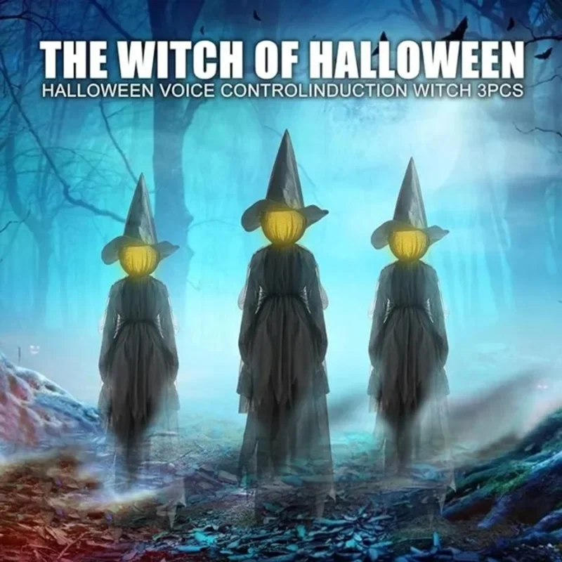 1PCSHalloween Colourful Glow Hand-Holding Witches Sound-Activated Hand-Holding Witch Halloween Light Up Decoration Props-AD23