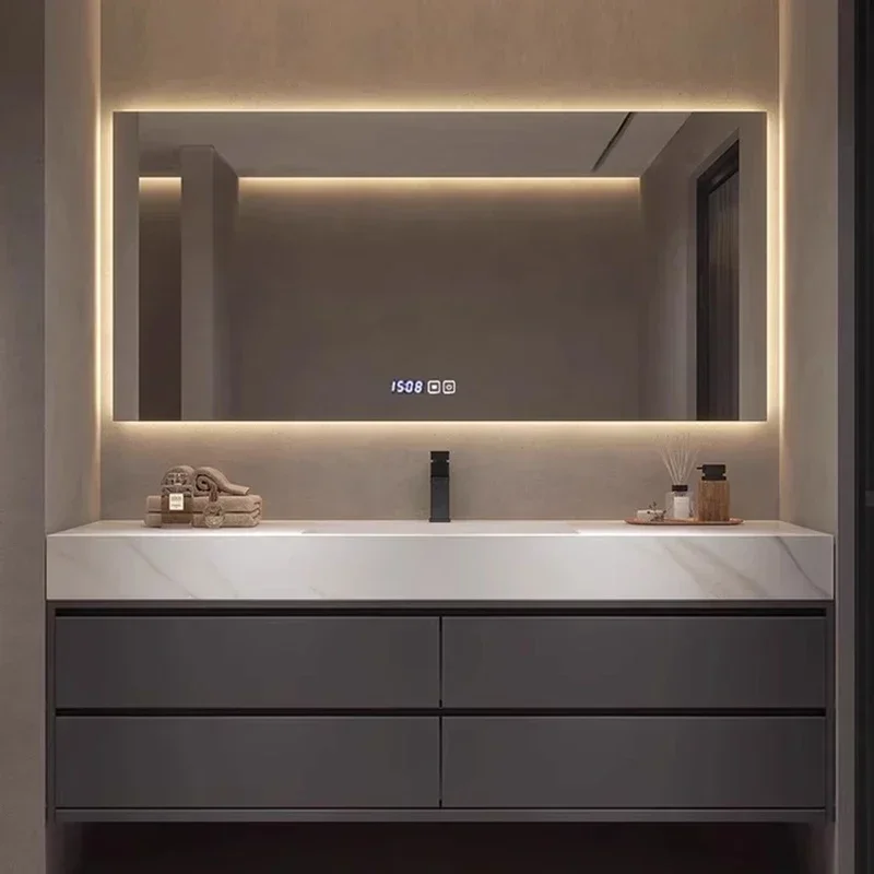 

Nordic Rock Panel Bathroom Cabinet Modern Hotel Vanity with Sink Mirror Cabinet Simple Bathroom Furniture Armadietto Bagno FYBC