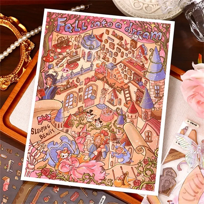 

JIAMEI Kawaii 3D Cartoon Fairy Tale Miniature Scene Stickers DIY Handmade Stacking Fun Scrapbook Stickers Children Festival Gift