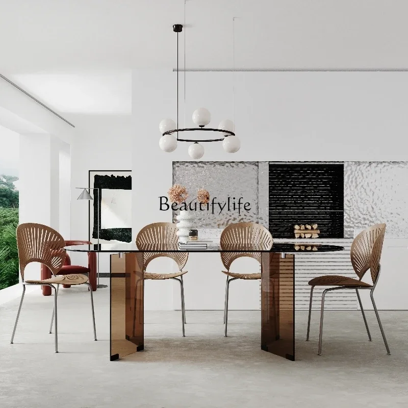 

Modern light luxury dining table style tempered glass household small apartment rectangular