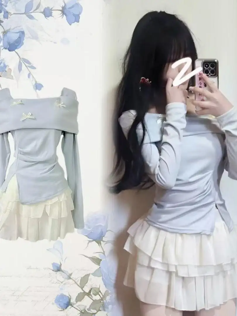 Chic Spring Summer Two-Piece Set One Shoulder Top And High Waist  Skirt in Light Brown Cute And  for Young Women