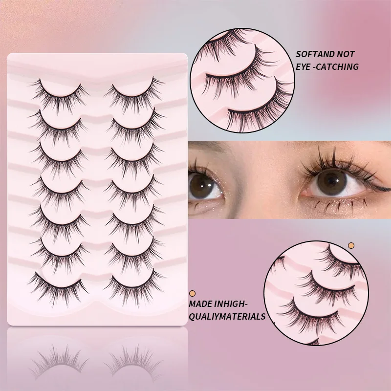 DINGSEN 7 Pairs Natuurlijke Lange Wimpers Eye Valse Wimpers Cosplay Make-Up Anime Strip Wimpers Handgemaakte Manga Wimpers Extension