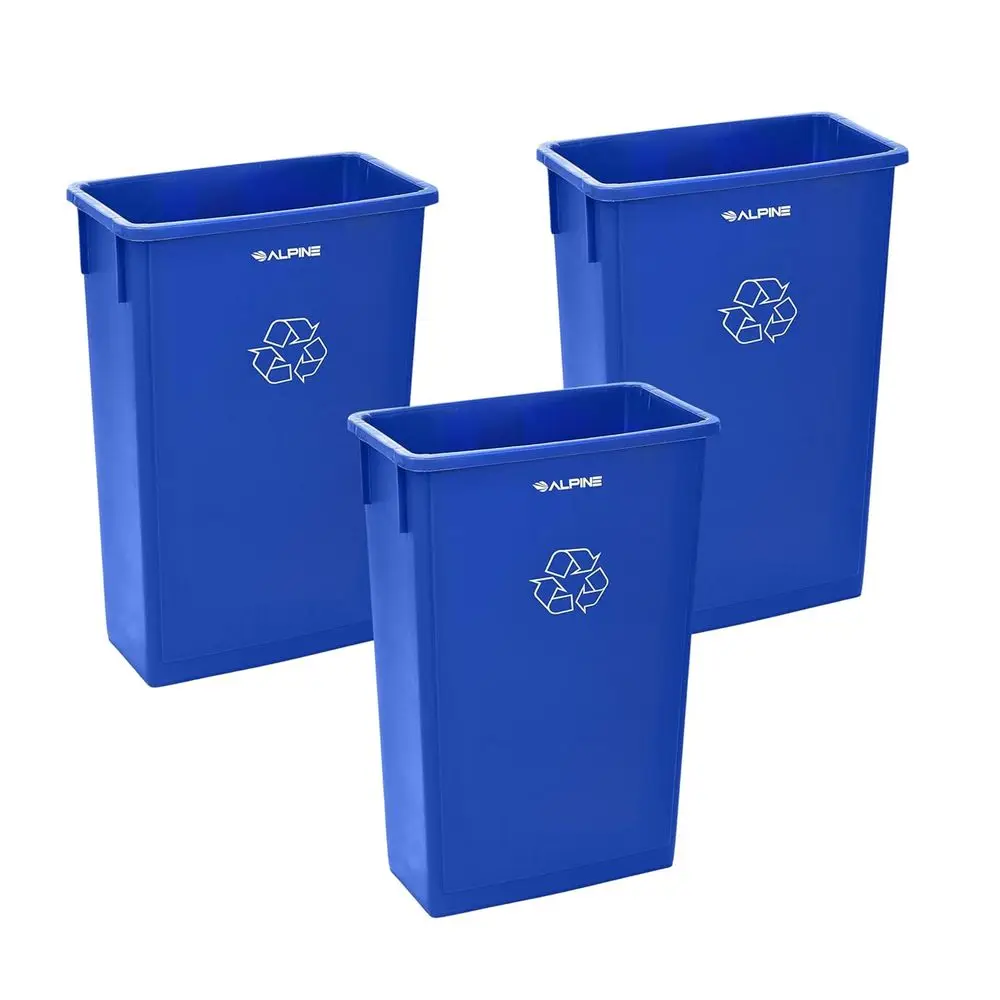 

Тонкий мусорный бак на 23 галлона — набор из 3 высоких синих корзин для переработки — компактные, герметичные пластиковые мусорные корзины для офиса, Janito