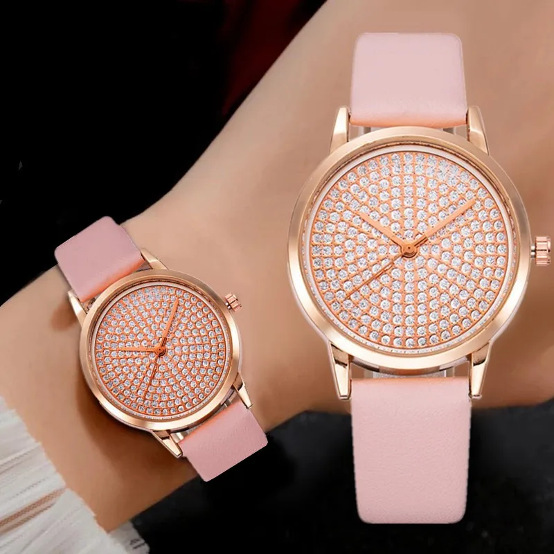 Fashion Watch for Kids Luxury Rhinestone Metal Dial Children's Quartz Watch Leather Band Casual Simple Kids Watch montre enfant