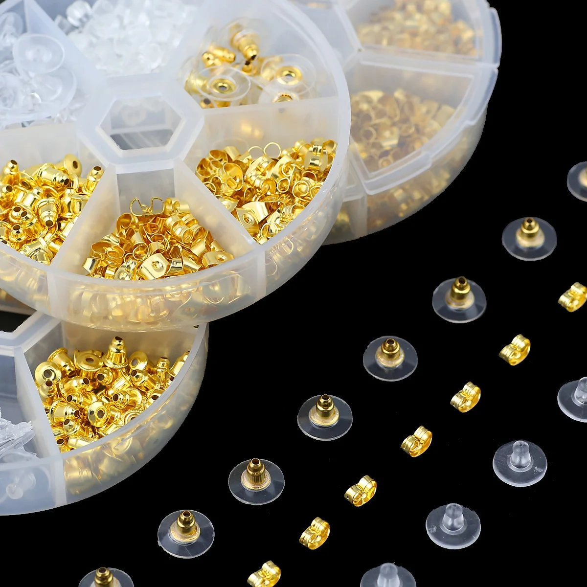 

WLYeeS Gold Silver Color 430pcs/box 6-compartment Metal Silicone Earplugs For Making Earrings DIY Jewelry Accessories Finding