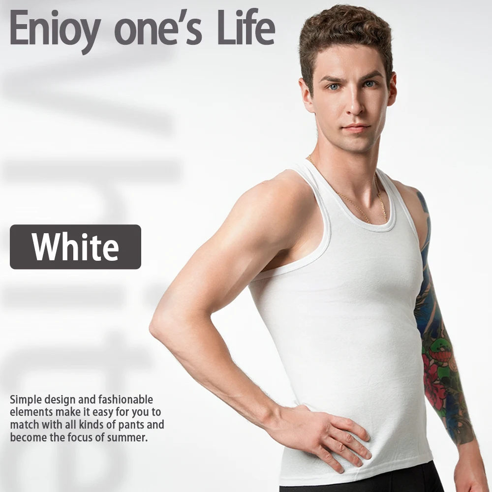 2024 Summer Pure Cotton Men\'s Tank Tops Sleeveless Boys Tshirt Teenagers Vest T-shirt Plus Size Man Sport Tees Black White Gray