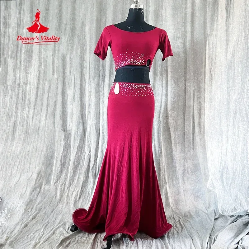 Bauchtanz-Übungsset für Erwachsene und Kinder, maßgeschneidertes Kurzarm-Oberteil + sexy Fischschwanz-Langrock, 2-teilige orientalische Tanzkleidung