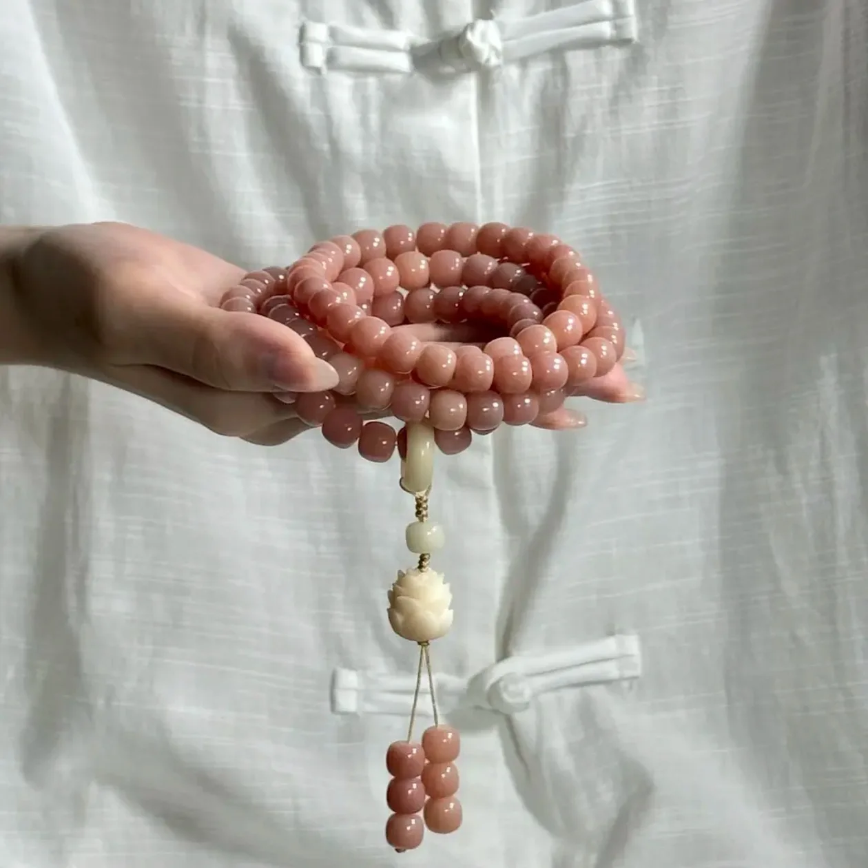 luoshen-cherry-blossom-rose-pink-bodhi-bracelet-with-108-rare-gifts-for-men-and-women-white-jade-bodhi-beads-and-buddha-beads