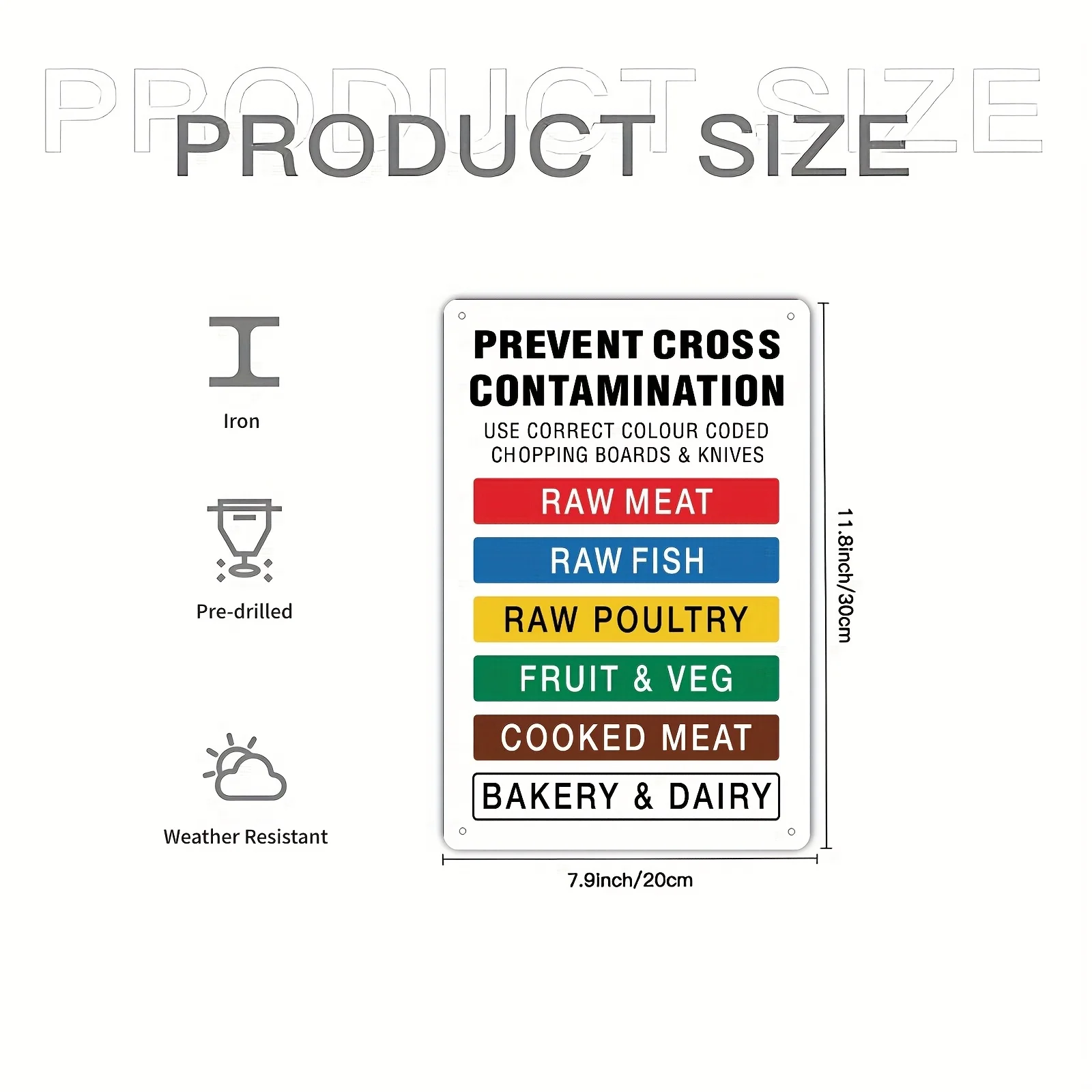 Color-Coded Kitchen Safety Sig-Bilingual English/Chinese Cross Contamination Chart,Durable  Prep Guide with Chopping Board