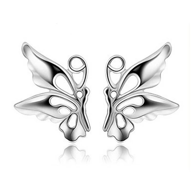 One Pair Promotion Nice 925 Sterling Silver Cute Butterfly Stud Earring With Back Stopper Woman Girl Jewelry