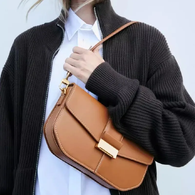 Retro female Solid Color Shoulder Crossbody Messenger Totes Bags For Women Simple Leather Handbags Ladies Underarm Bags