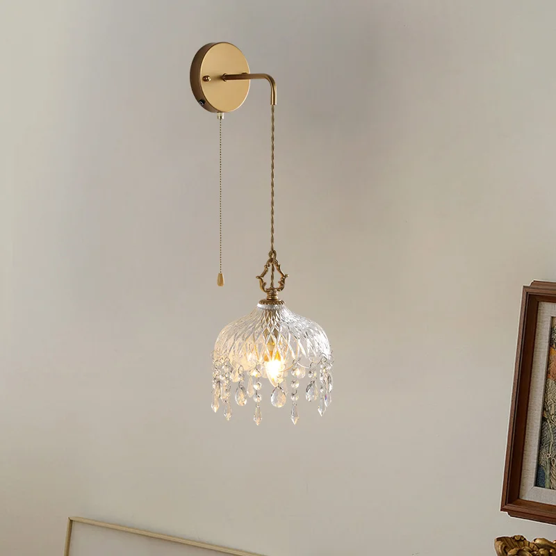 Contemporary Minimalist Living Room Pull Rope Wall Lamp Traditional Bedroom Bedside Crystal Pendant Light
