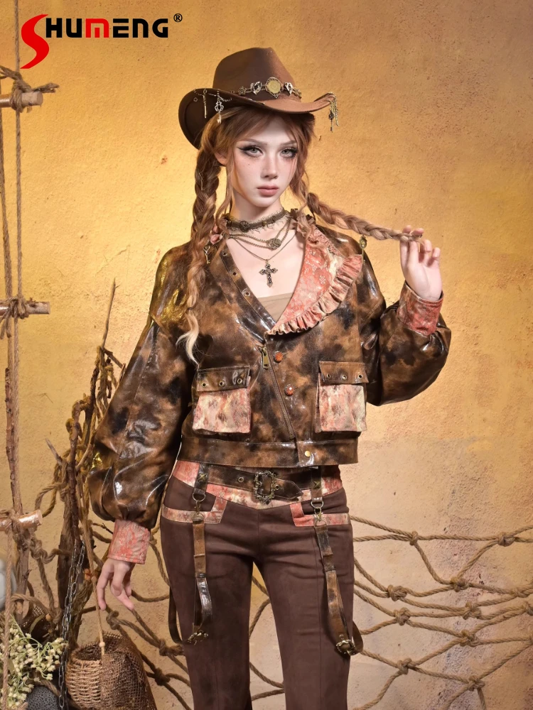 

Оригинальный дизайн в стиле панк, мотоциклетный стиль, милая крутая модная кожаная куртка, осень-зима, новый женский облегающий комплект с короткими пальто и брюками