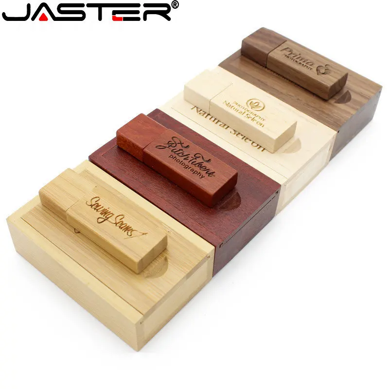 1 PCS Free Logo USB Flash Drives 128GB Wedding Gift USB 2.0 Memory Stick 64GB Wooden + Box Pendrive 32GB Photography Pen Drive