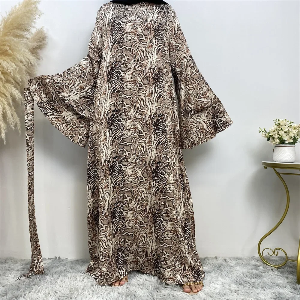 

Women Abaya Lace-up Muslim Dress Elegant Print Dress Kaftan Dubai Turkey Luxury Islam Robe African Dress Kimono Morocco Clothing