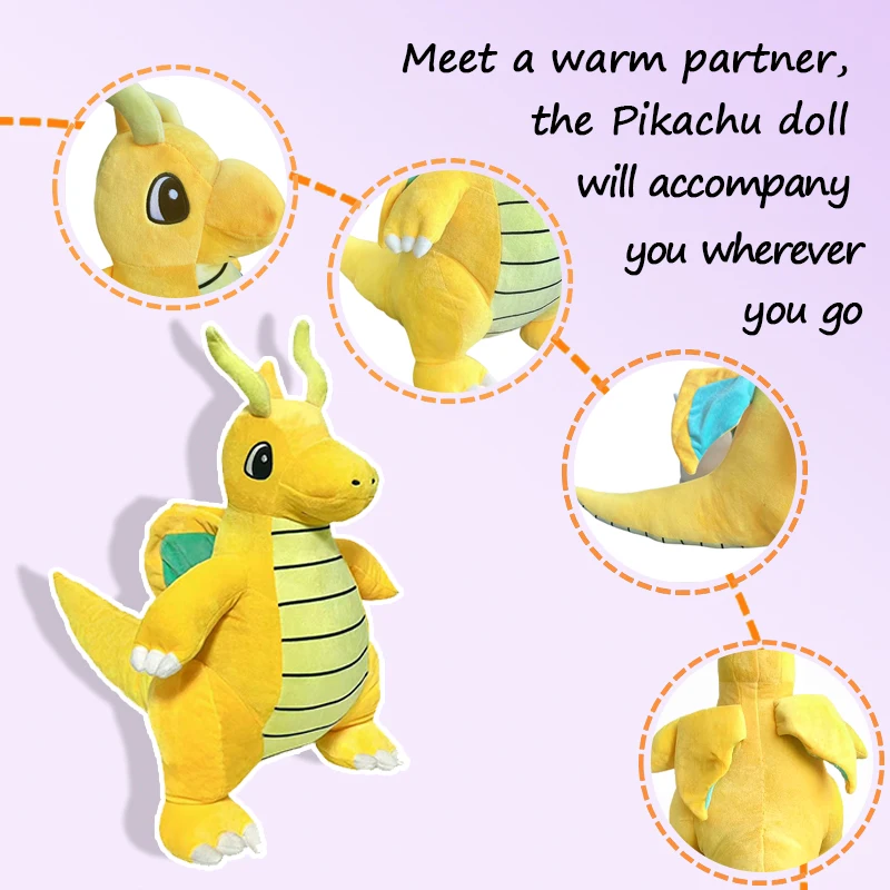 

Large Dragonite Plush Toy 50-60cm Flying Legendarily Cute & Huggably Soft Doll Birthday Gift Sofa Sleeping Pillow Room Decor Kid