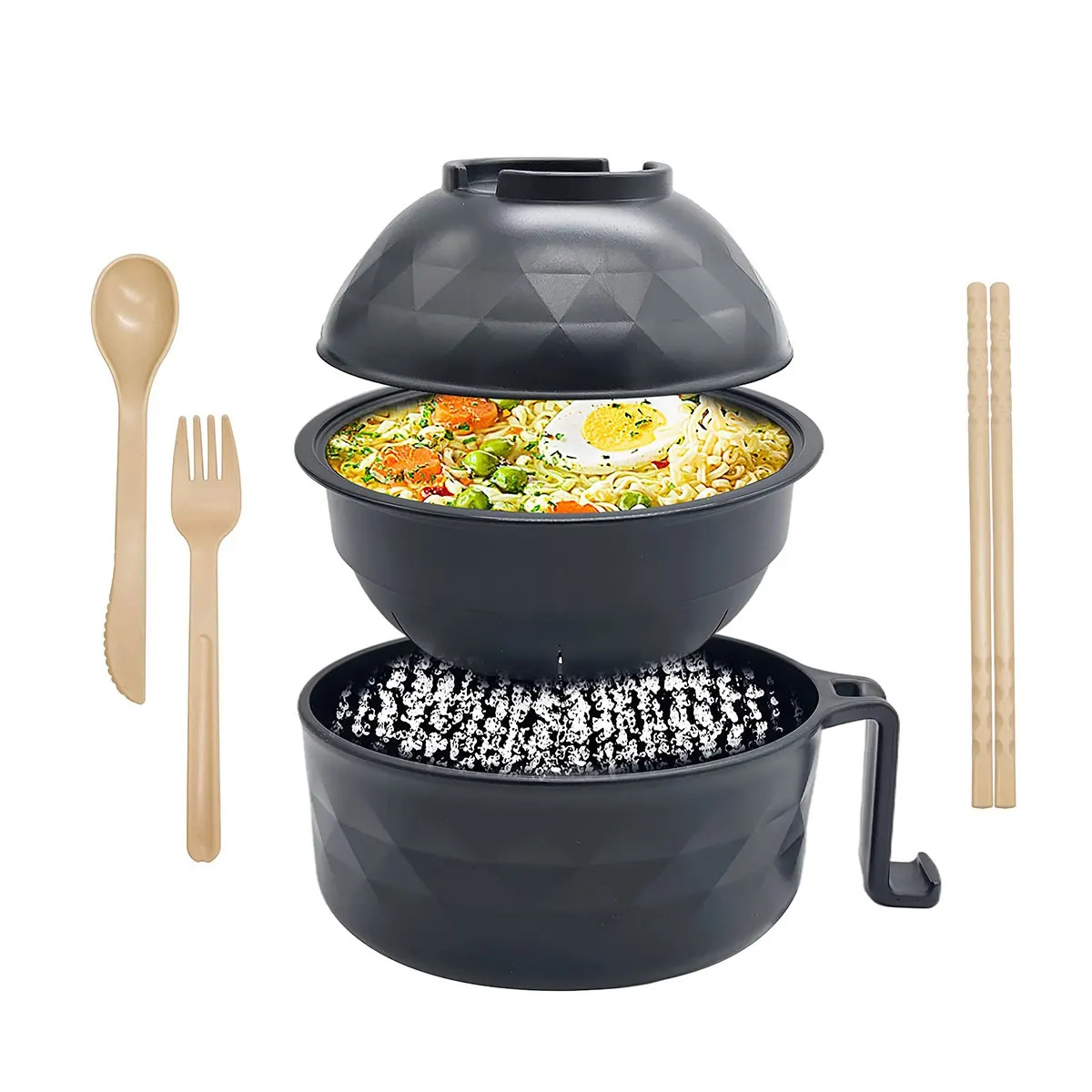 

Microwave Ramen Bowl Cooker Set - Wheat Straw Instant Noodles Bowl with Handles, Ramen Noodle Cooker with Spoon Chopsticks Fork