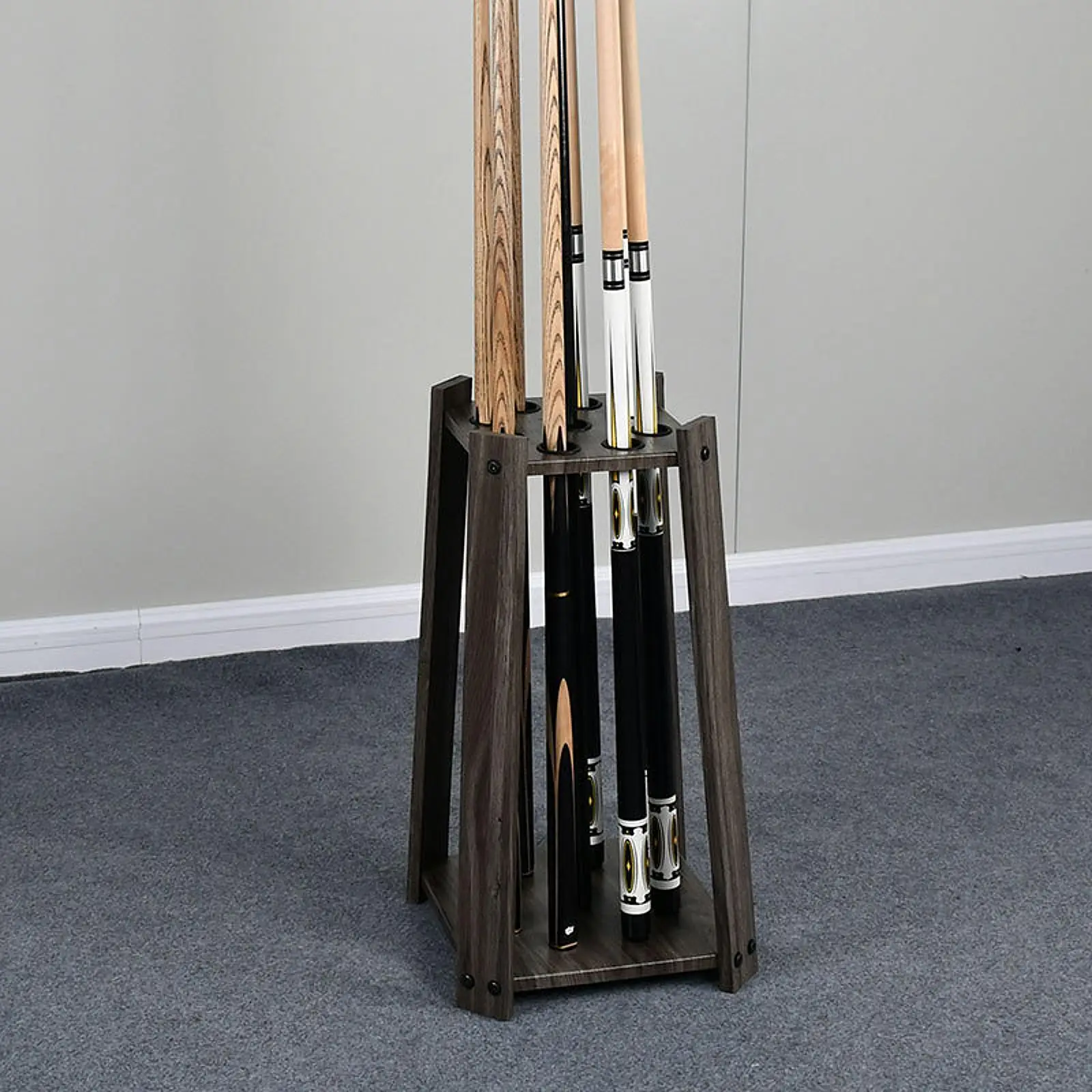 

Billiard Cue Rack Pool Cue Rack Storage Display Convenient 9 Holes Sturdy Floor Stand Pool Stick Holder, for Home Golf Club