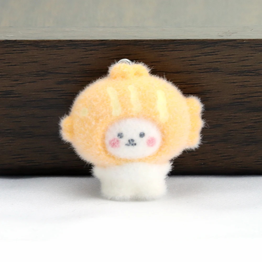 6Pcs Little Bear Flocked Resin Ornaments Animal Pendants DIY Phone Straps Keychains Accessories Handmade Jewelry Materials