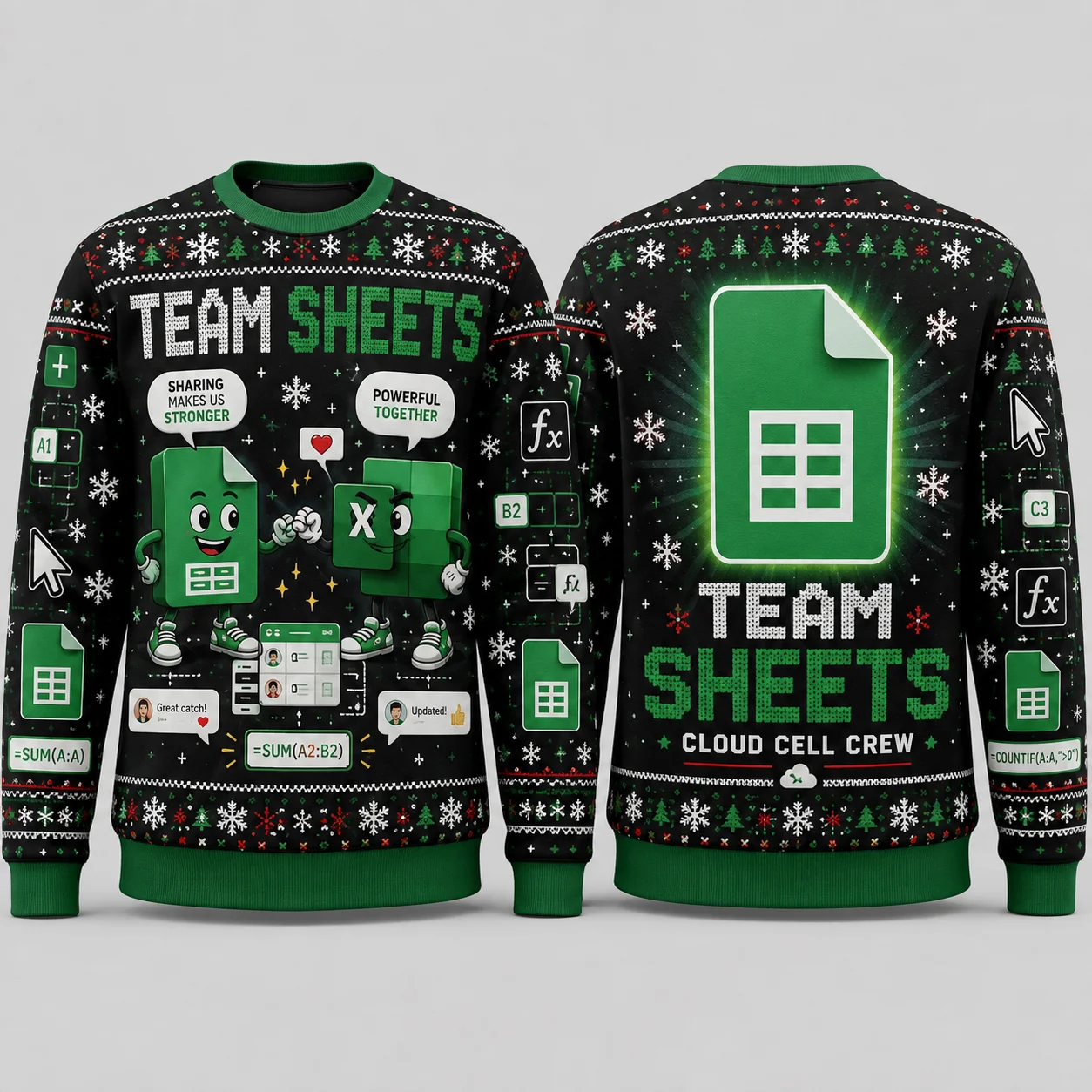 Ugly Christmas Sweater Funny Spreadsheet Programmer Crewneck Sweatshirt Polyester 3D Print Excel Data Analyst Xmas Pullover
