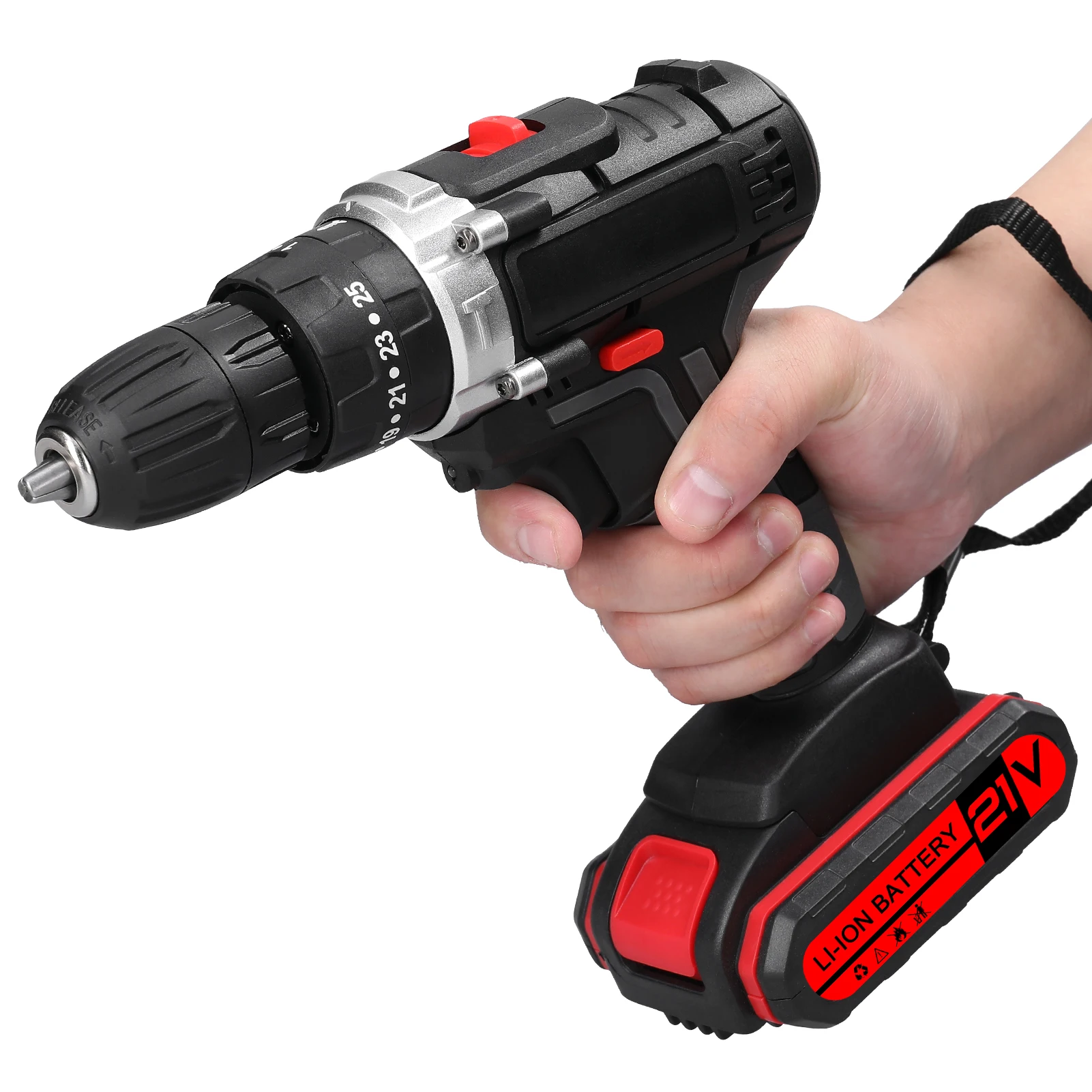 3in1 Multifuctional Electric Drill Handheld Lithium Screwdriver 21V Impact Drill Brushed Motor 2 Speeds Control Power Tool