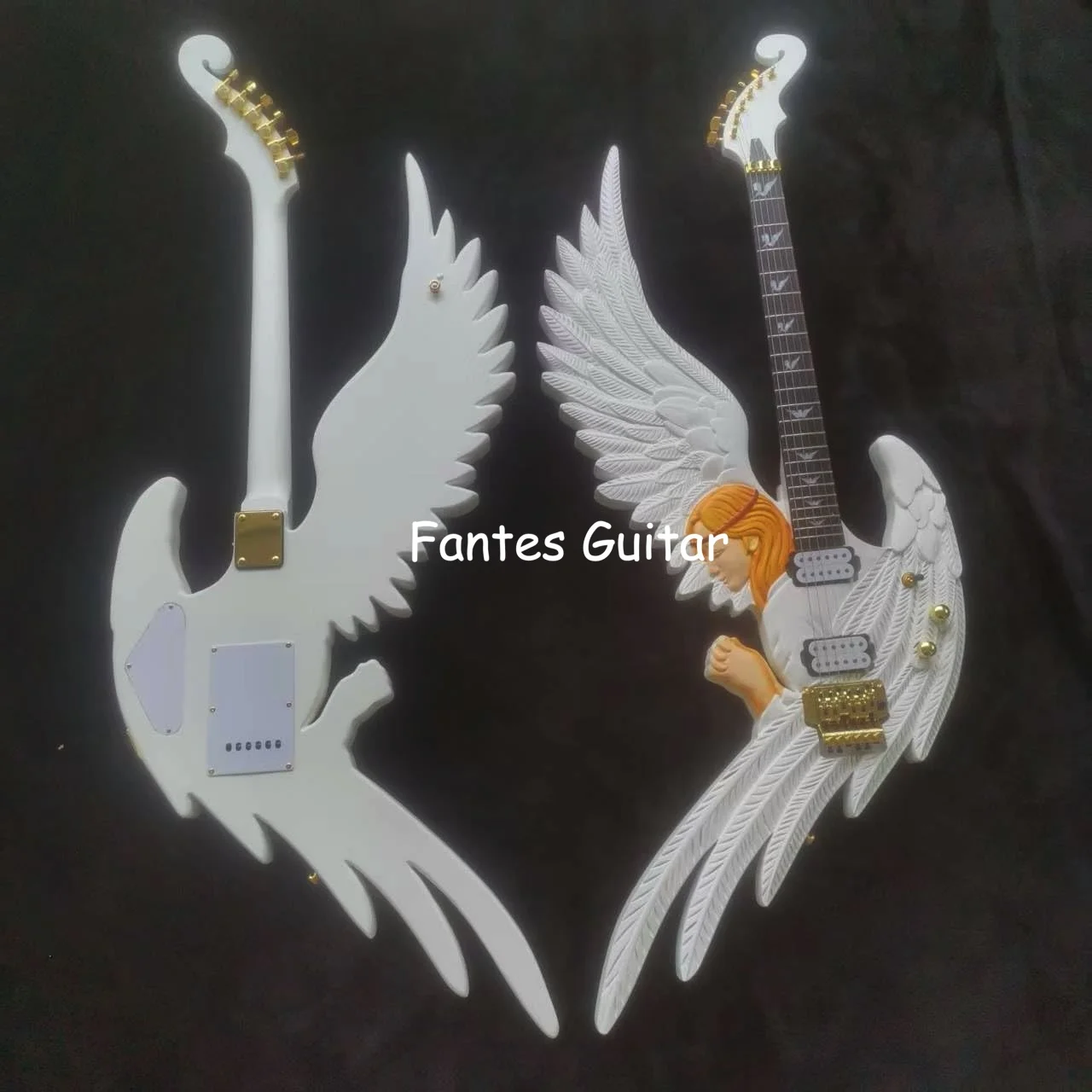 

Custom Handcrafted Angel Beauty Girl Electric Guitar with Rose Inlay Body Abalone Flower Inlay Fretboard Gold Tremolo Bridge Wha