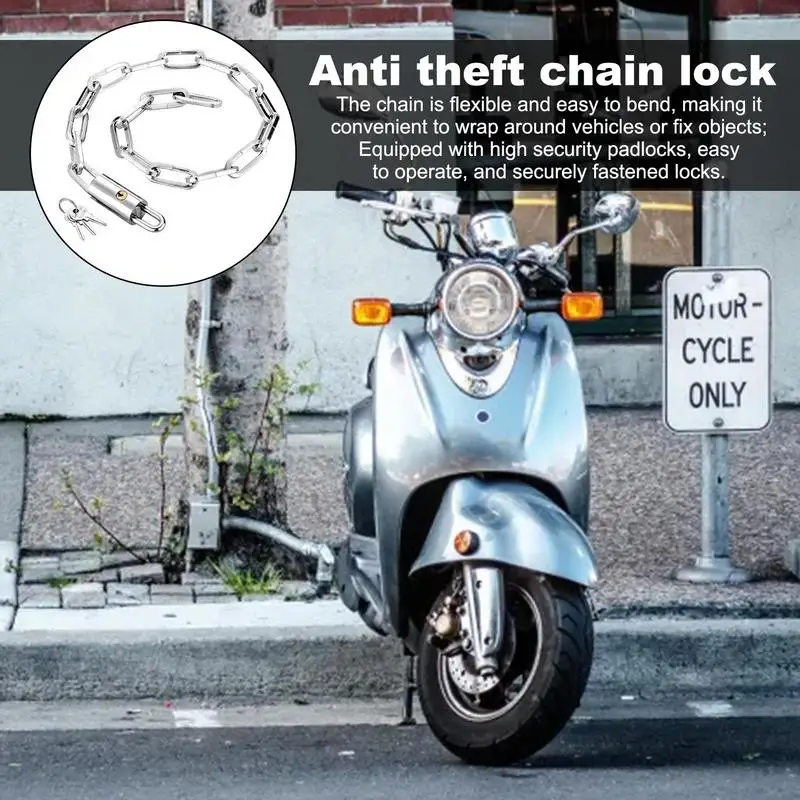 Bike Chain Lock Anti-Theft Bike Lock Steel Chain Lock With Keys Extra Long Security Chain Thick Heavy Duty Bike Accessories For