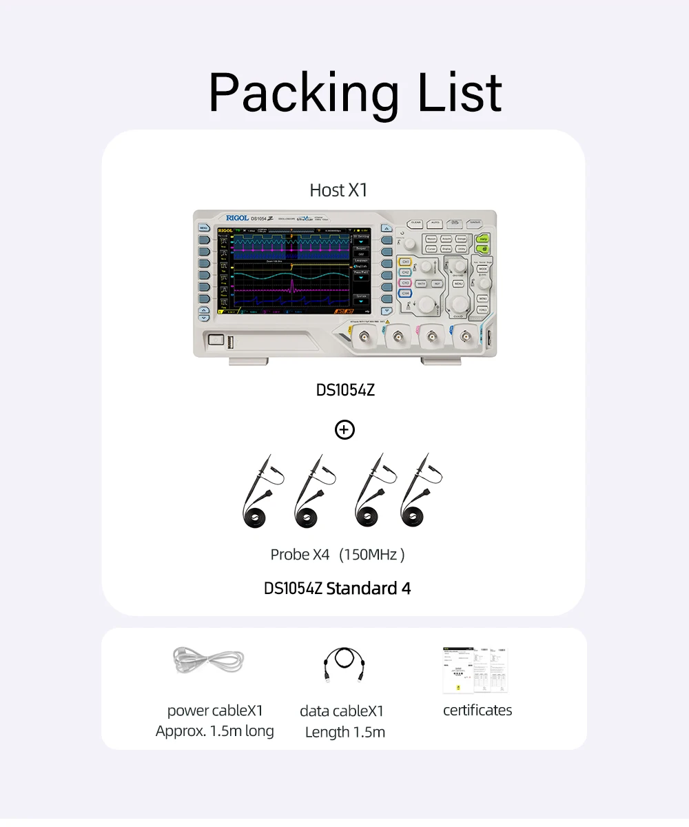 RIGOL DS1054Z Digital Oscilloscope 50MHz,1G Sa/s,24Mpts,4CH,Support RS232/UART,I2C,SPI