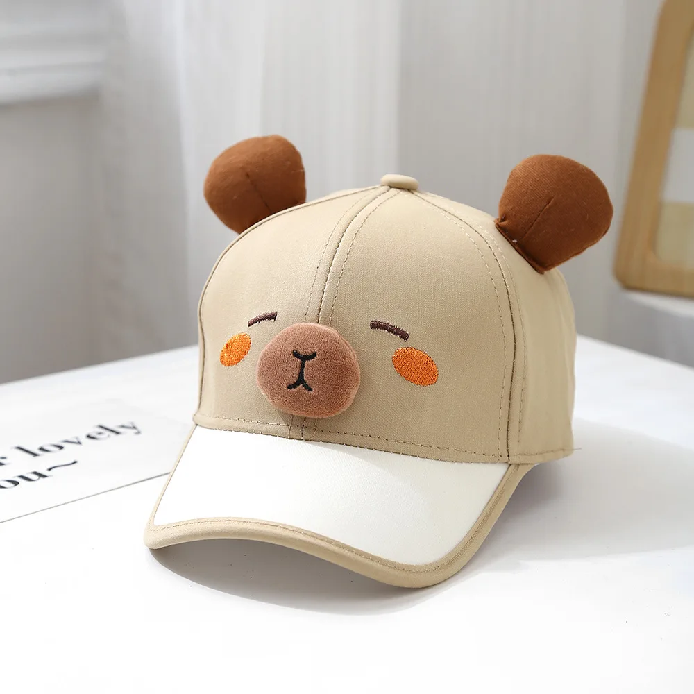 

Trendy Breathable Capybara Peaked Cap Adjustable Cotton Baby Sunscreen Hat Lightweight Polyester Cartoon Animal Cap Beach