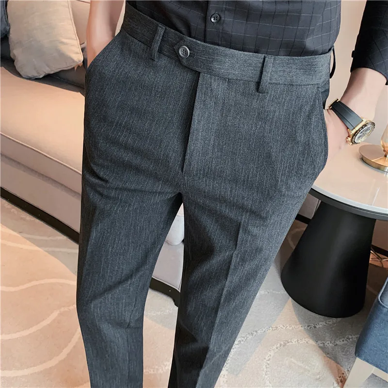 

Suit Pants Mens Clothing High Quality Korean Luxury Slim Fit Men's Dress Pants Business Formal Wear Striped Office Trousers Male