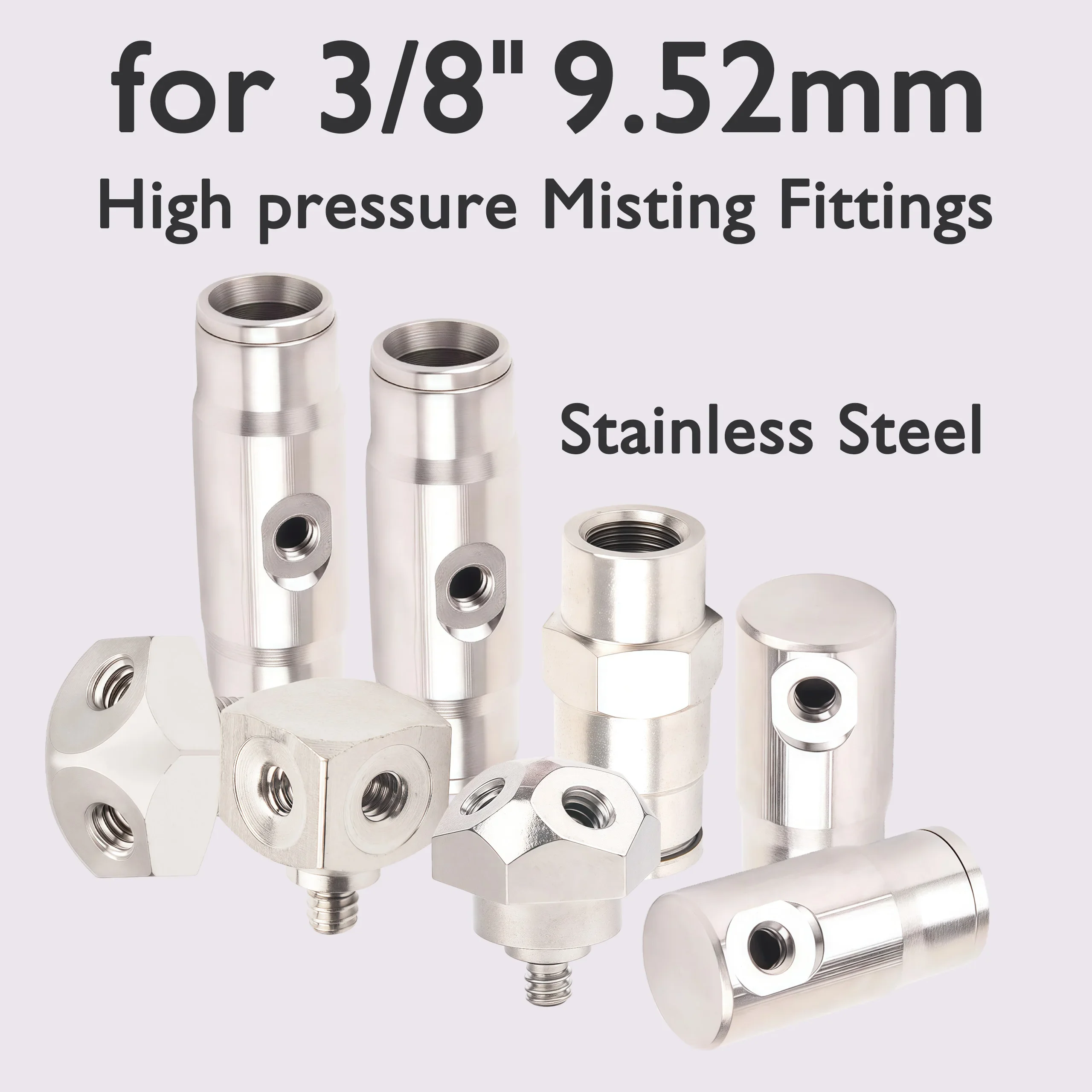 High Pressure Misting Cooling System 3/8 Inch 9.52mm For 3/16 Atomizing Nozzle Adapter Quick Connector Nickel Plated Copper