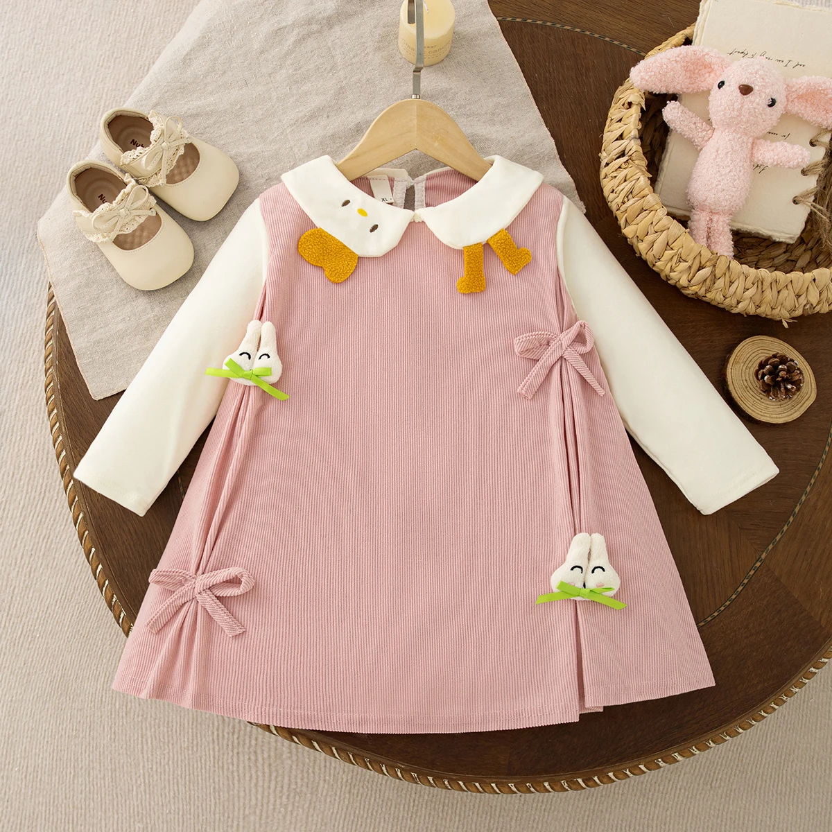 Sweet Lovely Baby Girl Dress Autumn/Winter Doll Collar Long Sleeved Knee Length Dress Casual Daily Outdoor Wear Children's Dress