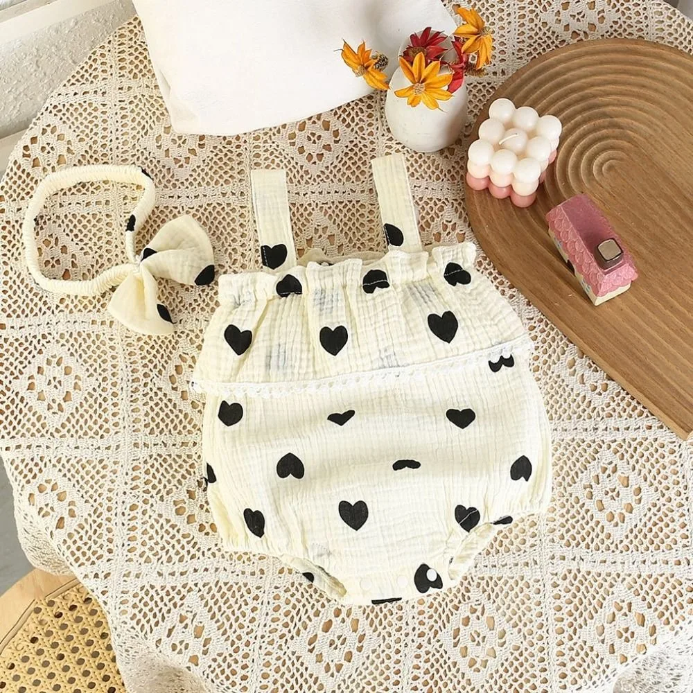 

Soft Ruffle Heart Baby Romper Bow Heart Infant Romper Lace Baby Jumpsuit Bodysuit Cotton Baby Shorts Climb Suit Newborn Baby