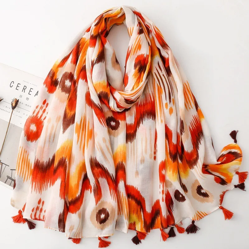 

Winter Aztec Ethnic Geometric Tassel Viscose Scarf Lady Print Soft Cotton Shawls and Wraps Pashmina Muslim Hijab Sjaal 180*90Cm