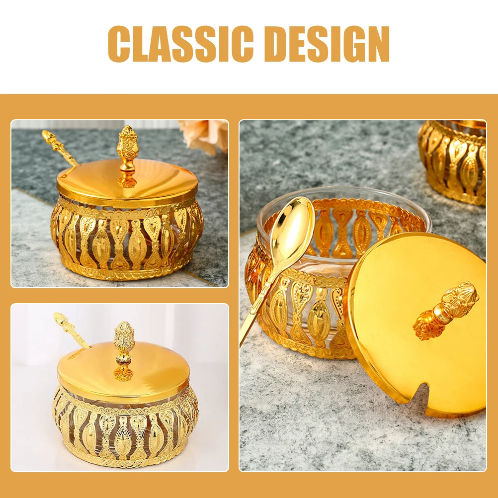 

Sugar Jar with Spoon Airtight Container for Kitchen Spice Storage Jars Lid Canister Holder Glass Vessel Candy Box