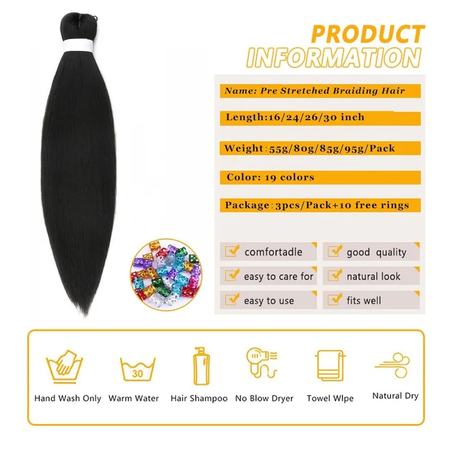 وصلات شعر صناعية ناعمة بدون عقد من ياكي للنساء، ضفائر صندوقية ممتدة مسبقًا مع إعداد الماء الساخن، مثالية لكل مرة