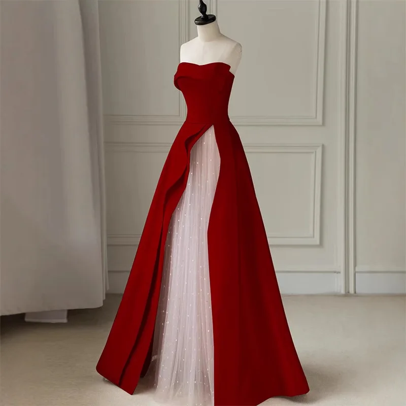 Vestido de noche sin tirantes rosa de moda 2025, nuevo compromiso nupcial, vestido de brindis de boda, vestido largo sin mangas para presentador de banquete