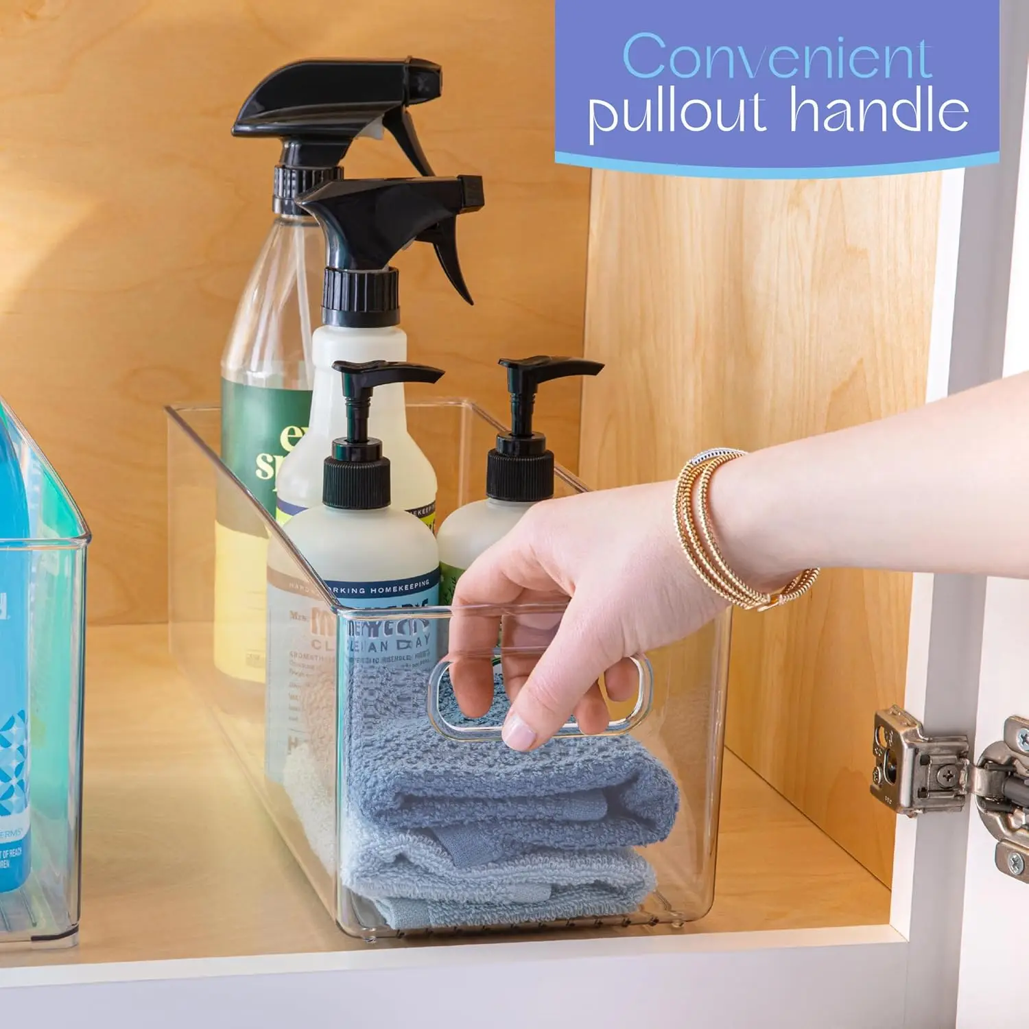 4-Pack Clear Plastic Storage Containers with Handles for Kitchen, Pantry, Refrigerator, Freezer - 16x6x5 Inches