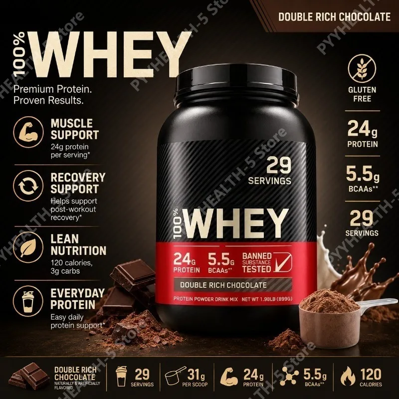 Whey Protein Powder Double Rich Chocolate 24g Protein Muscle Recovery Fitness Nutrition Support Gluten Free 899g 29 Servings