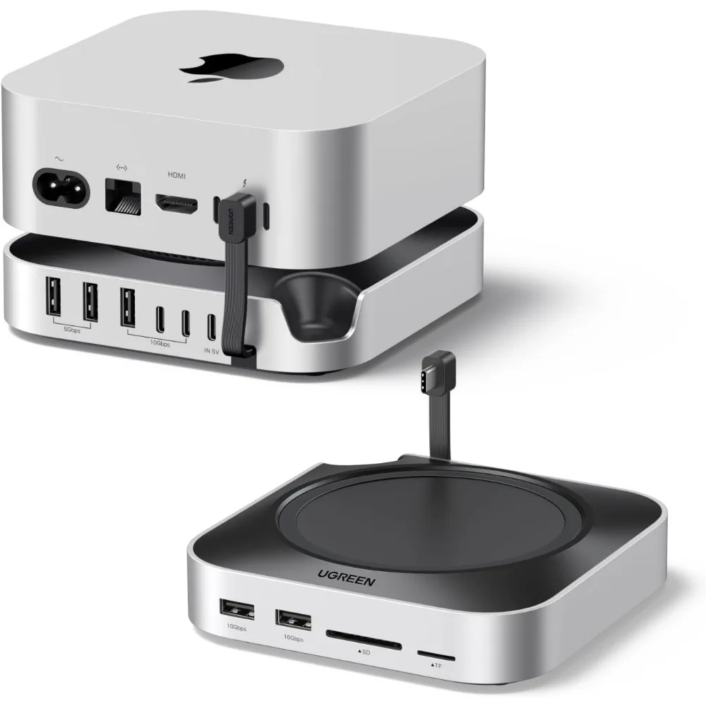 

Mac Mini M4 Dock with NVMe SSD Enclosure, 3 USB-A 10Gbps, USB-C Port, SD Card Reader in Silver