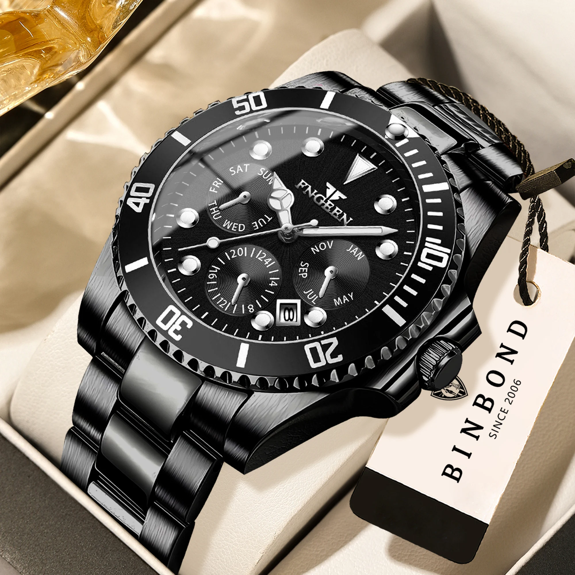 Image of BINBOND Herren Luxus Quarzuhr Präzise Automatische Datumsanzeige Leuchtend Wasserdicht Sport Casual Business Langlebig ReLOJ