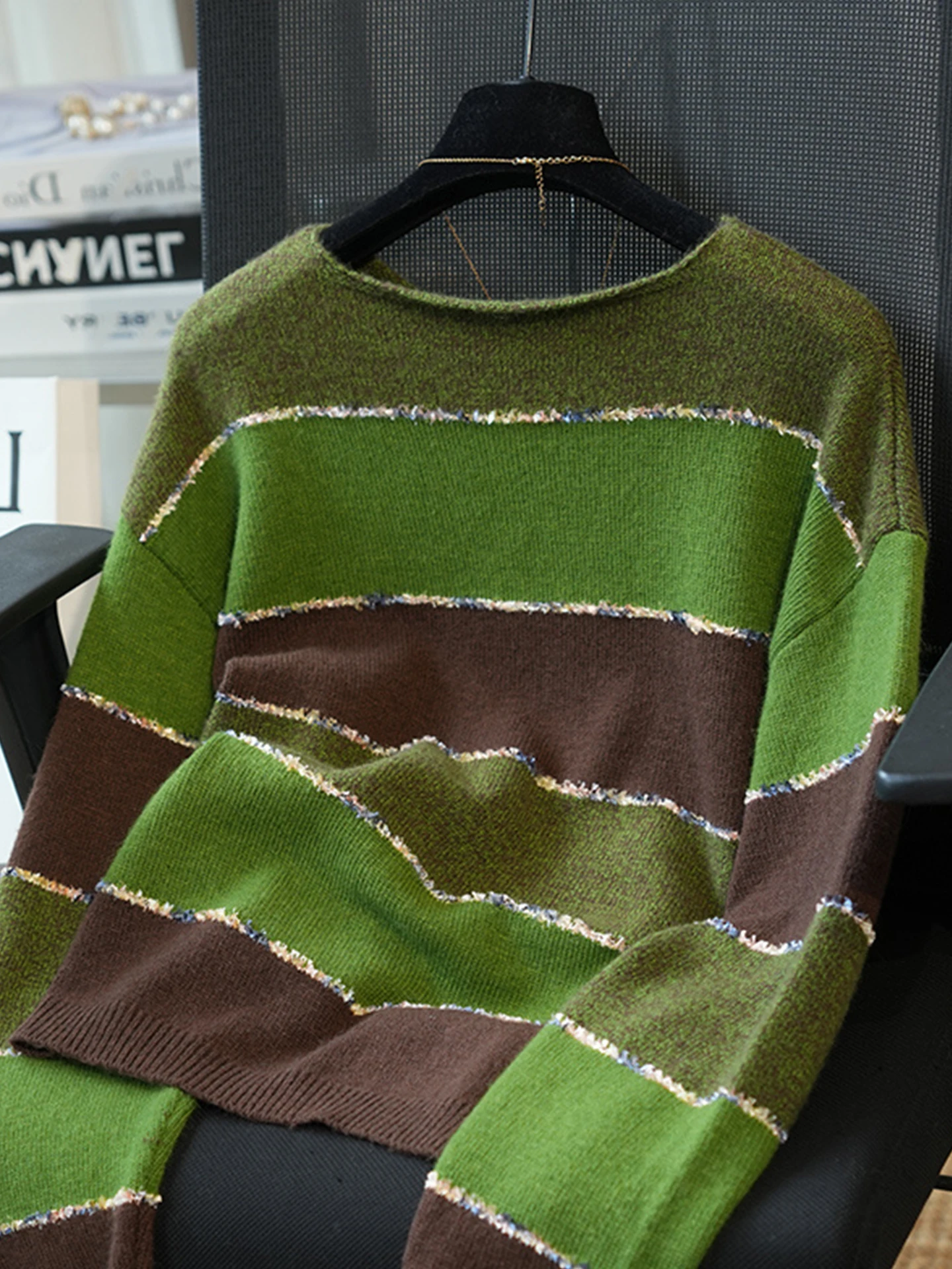 Ladies' Knitted Long Sve Sweater Retro Design Striped Color Blo Lazy Sle Commute Friendly round Ne Pullover Knitwear